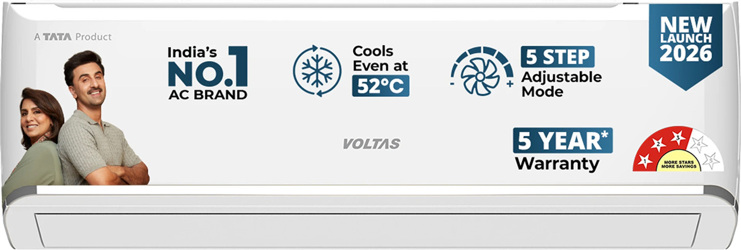 Voltas 2026 Model 1.42 Ton 3 Star Split Inverter 5000 W Cooling Capacity AC (183INV CAN-1(4504210), White)