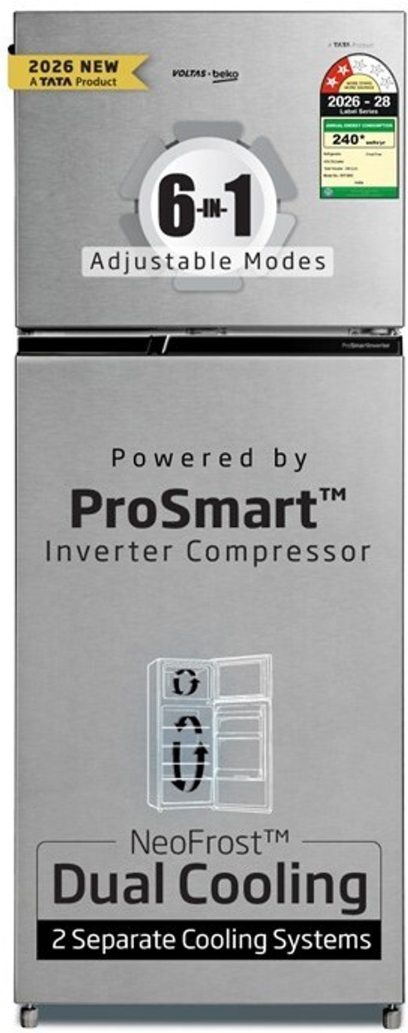 Voltas Beko 243 L Frost Free Double Door 2 Star Refrigerator (Hairline Silver, RFF280C / 2WPXIR010000GOP)
