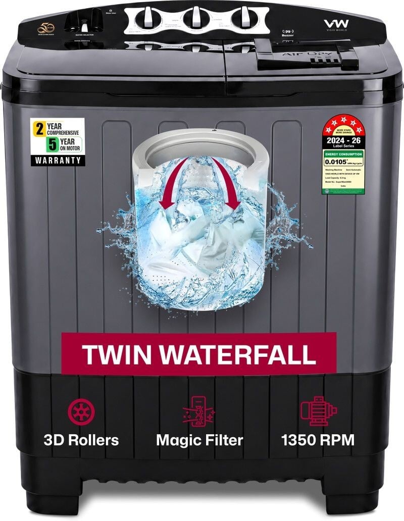 VW 8.5 kg Semi-Automatic Top Load Washer only Grey (V8 SupremeWash)