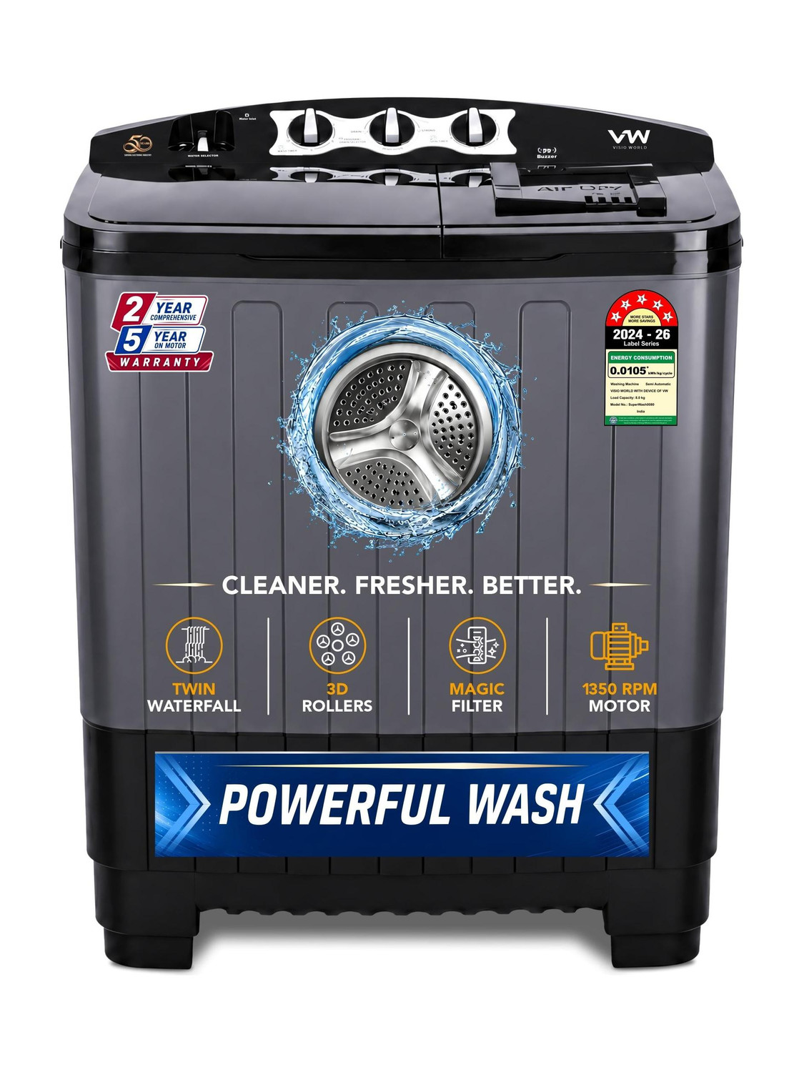 VW 8 Kg Semi Automatic Top Load Washing Machine