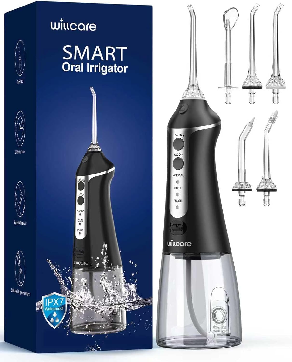 Water Dental Flosser, Portable Oral Irrigator with 300ML Water Tank, IPX7 Waterproof, Rechargeable, 4 Modes for Deep Tee