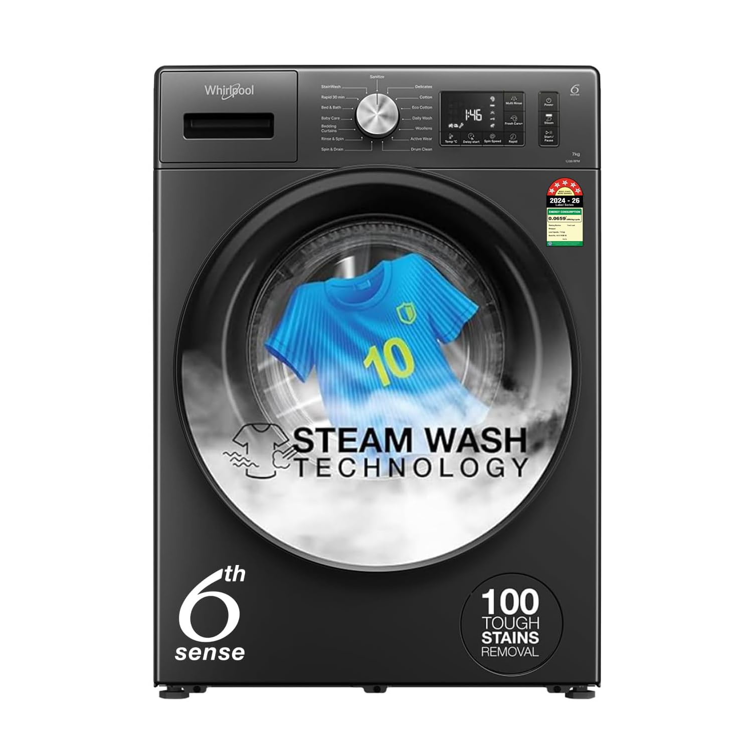 Whirlpool 7 Kg 5 Star Inverter Front Load Washing Machine with In-Built Heater (SUPREME CARE 7012 -E, Midnight Grey, 100
