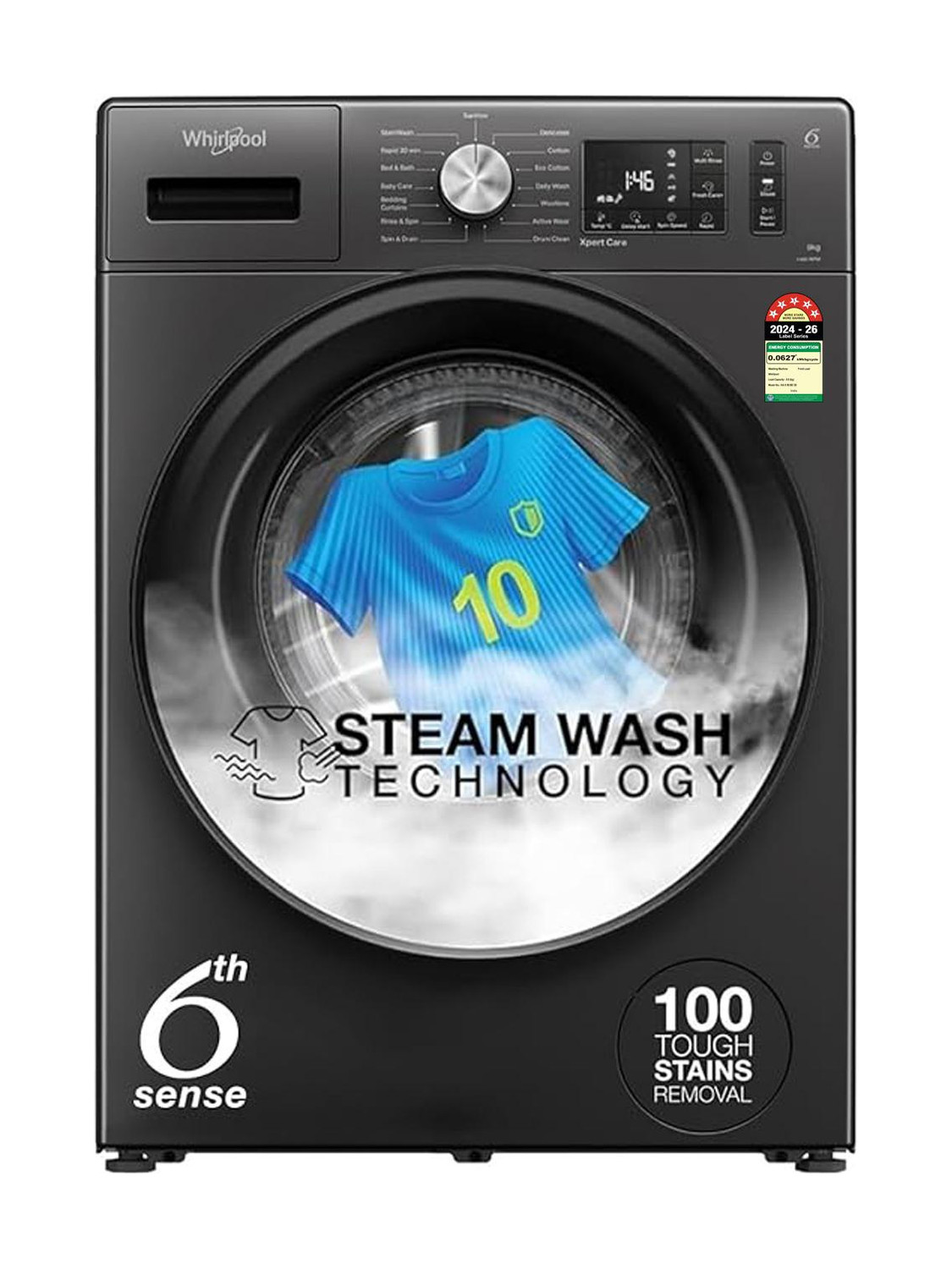 Whirlpool 8 kg 5 Star Inverter Steam Technology, Fully Automatic Front Load In-built Heater Grey(XS8014BWME)