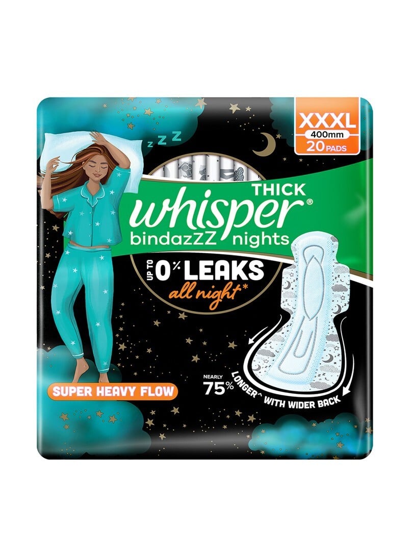Whisper Bindazzz Nights XXXL Sanitary Pads With Upto 0% Leaks All Night Long 20 Pads