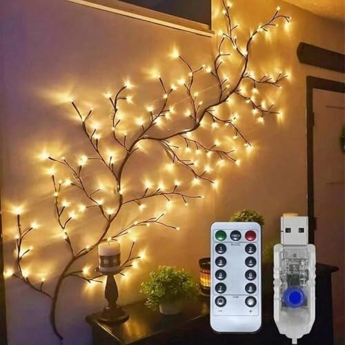 Willow Vine LED Wall Lights for Home Decor, 5.5 Ft USB Powered Artificial Vine String Lights with Remote Control, 8 Ligh