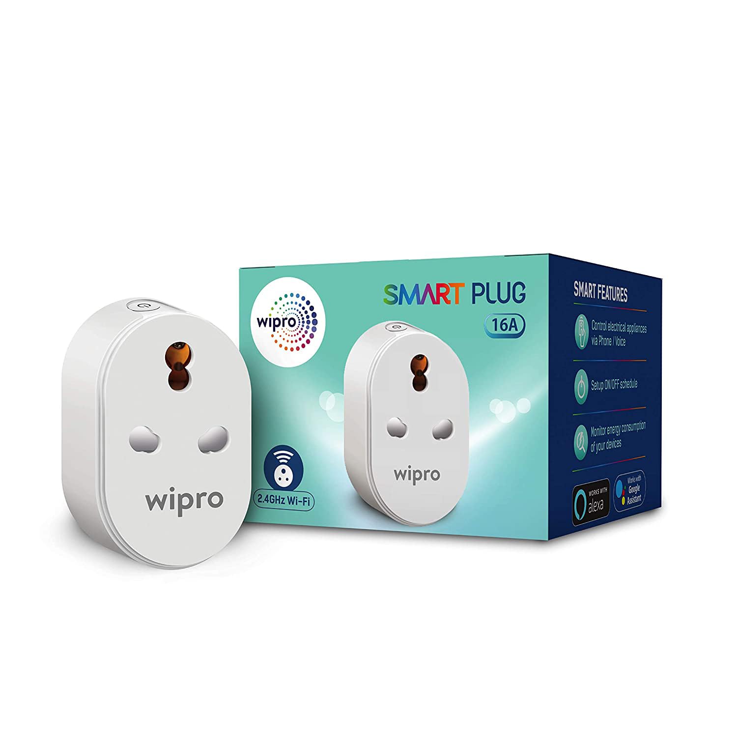 Wipro 16A Wi-Fi Smart Plug with Energy Monitoring- Suitable for Large Appliances like Geysers, Microwave Ovens, Air Cond