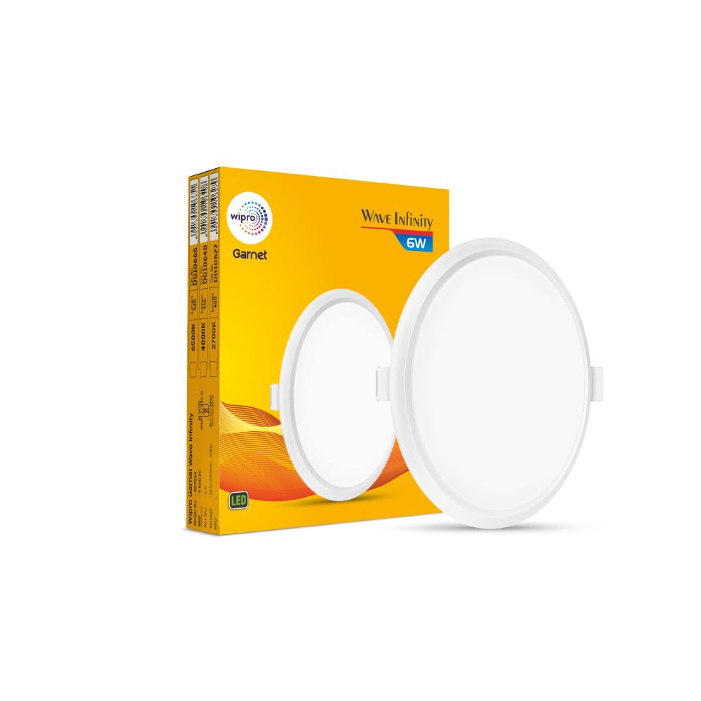 wipro Garnet 6W Round LED Wave Infinity Panel | Warm White Light (2700K) | Rimless Panel with Ultra-Slim Design | Recess