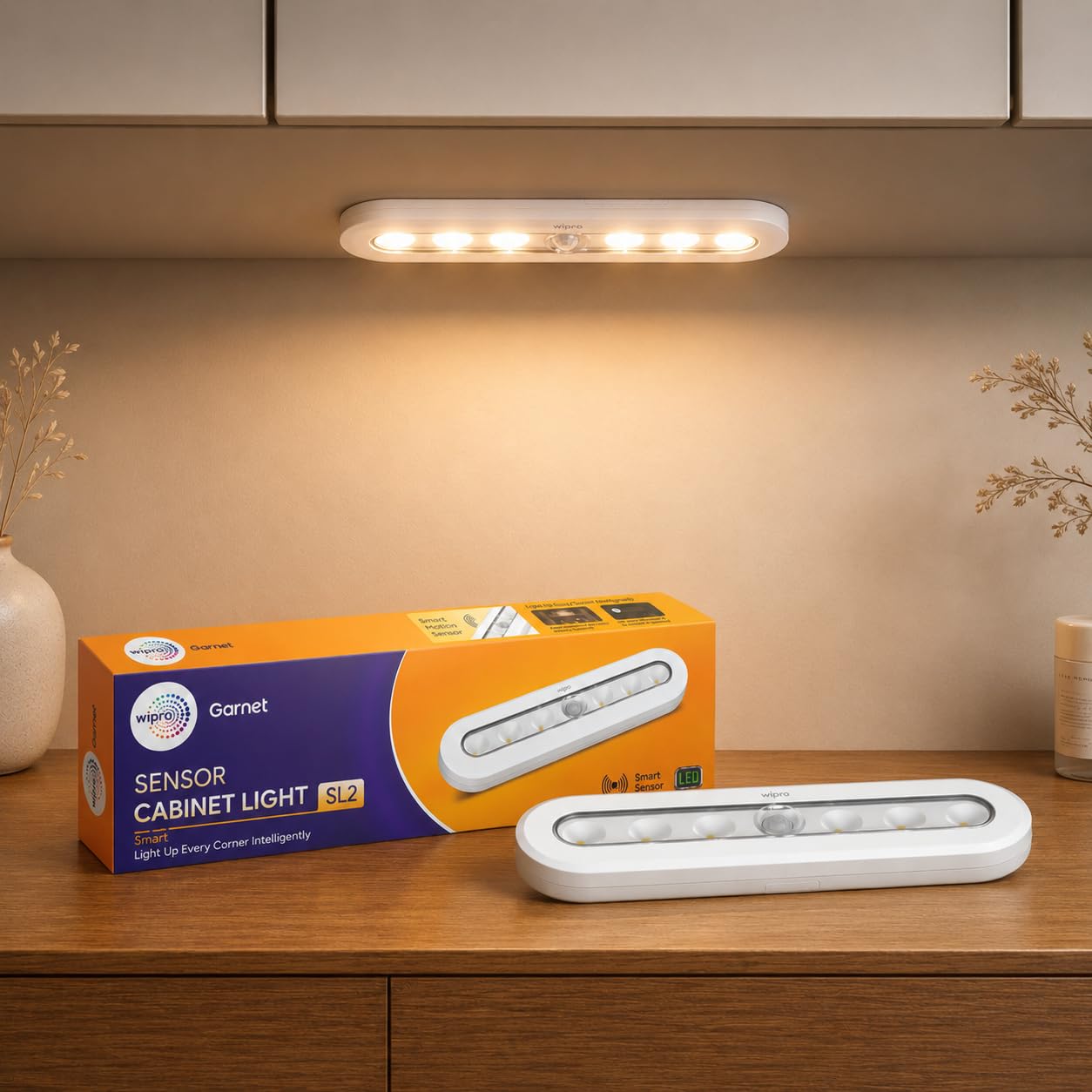wipro Garnet Motion Sensor Cabinet Light SL2 | Neutral White | Auto On/Off Lights for Kitchen, Wardrobe & Shelf | Wirele