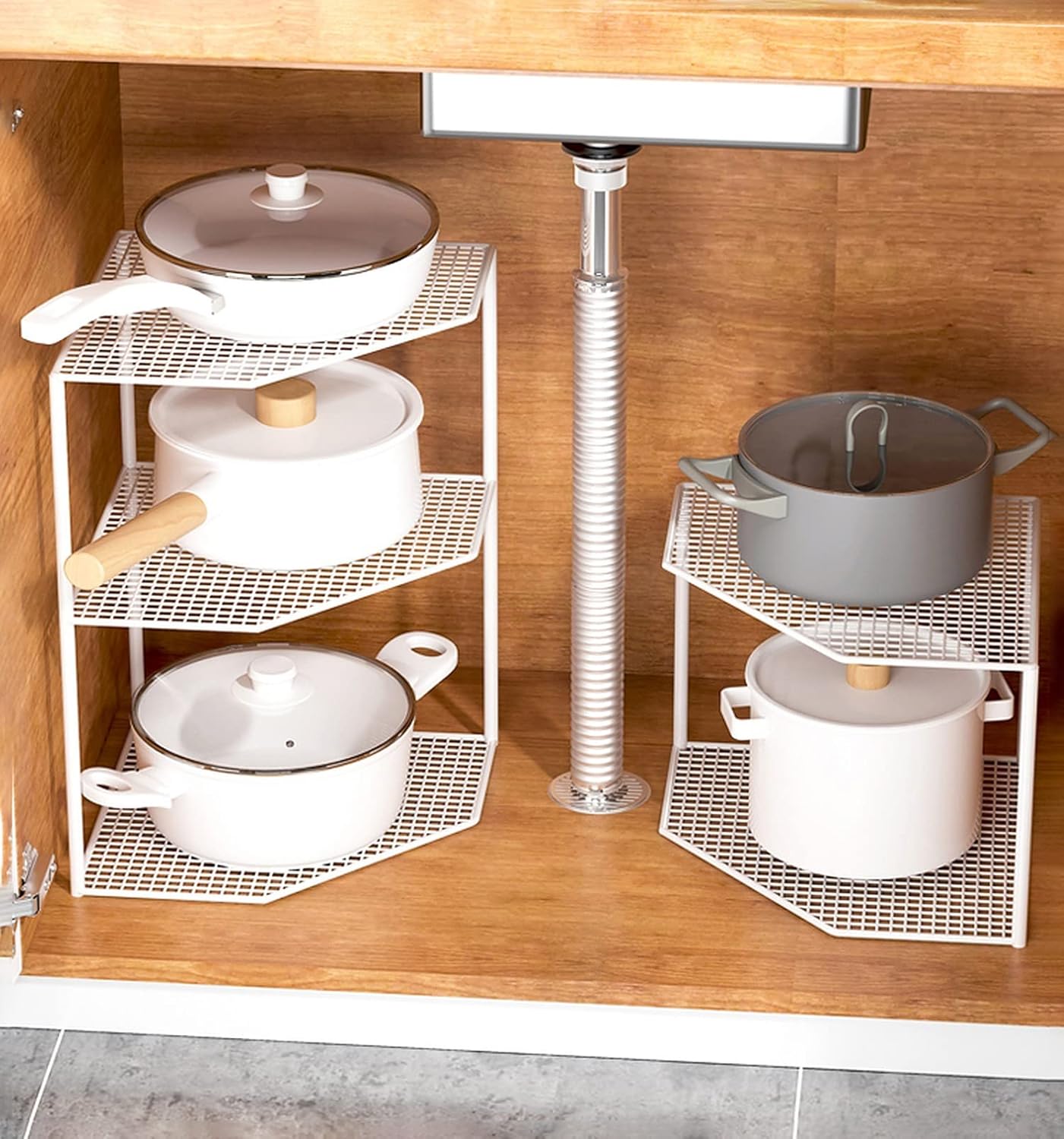 wolpin (1 Pc 3-tier Storage Shelf Kitchen Cabinet Stand Rack Organizer Metal Universal Pot Pan Holder for Kitchen Platfo