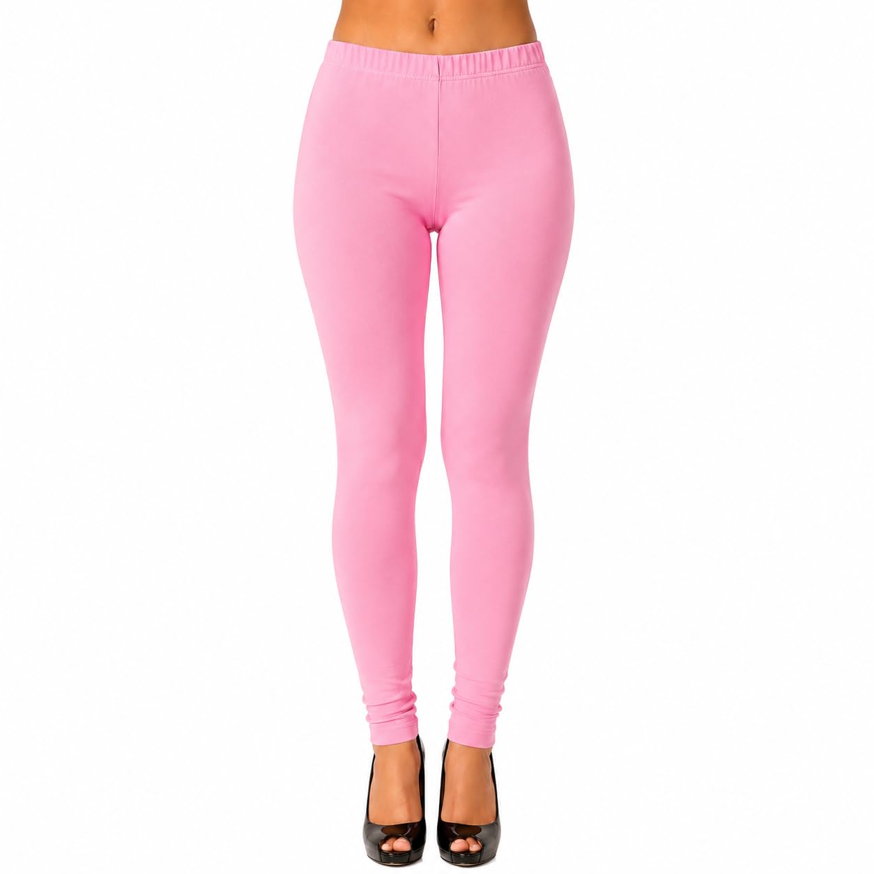 Women's Cotton Full Length Leggings with Elastic Waistband | Solid Colour, Stretch Fit, Casual Wear, Full Length, Pull-O
