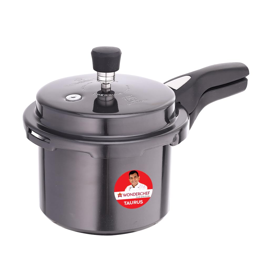 Wonderchef Taurus Hard Anodized Outer Lid Pressure cooker, 3 liter, Cool Touch Handles for Durability, Induction Friendl