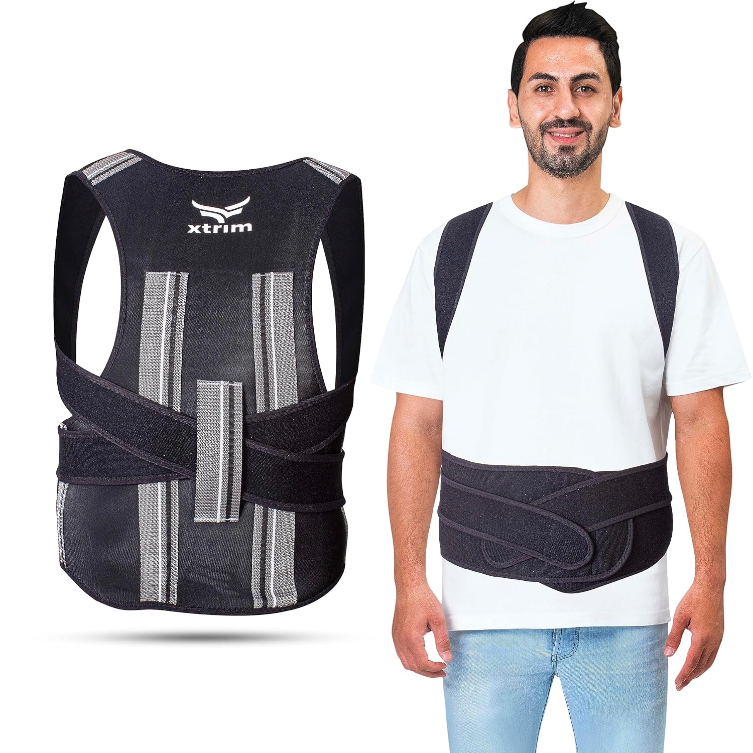 XTRIM Posture Corrector for Men & Women, Adjustable Back Support Belt for Back Pain Relief, Spine Posture Corrector with