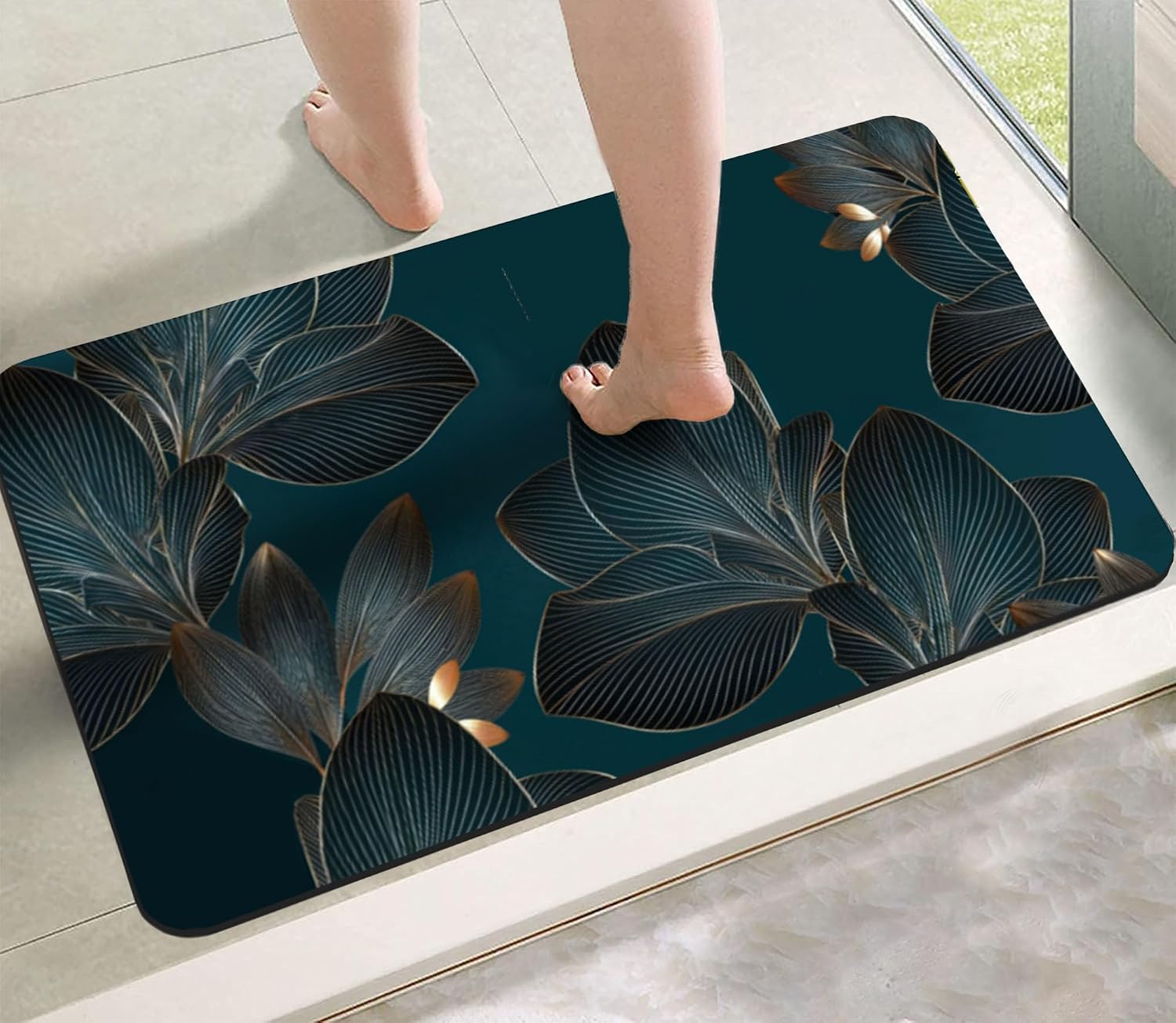 Yellow Weaves 3D Patterned Anti Slip Water Soaking Floor Mat, Water Absorbent Non Slip Bath Mat, Quick Dry Mat for Bathr