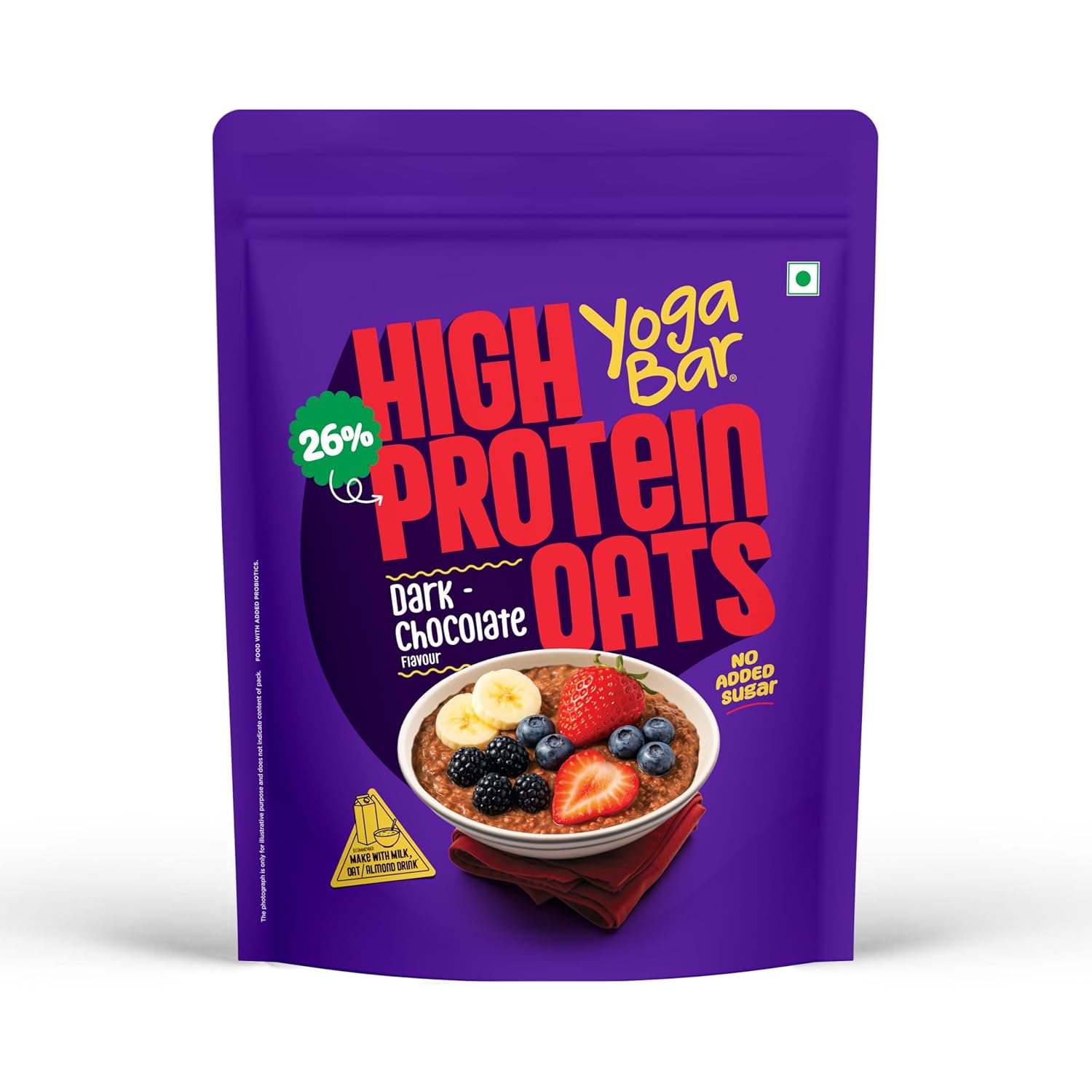 Yogabar 26g High Protein Oats 1kg , Dark Chocolate - Breakfast Cereal with Wholegrains, 26% Protein & No added sugar - O