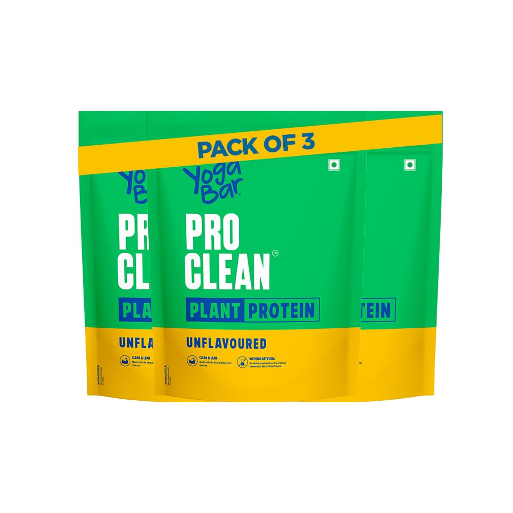 Yogabar Pro Clean Plant Protein | Unflavoured | 28g Protein per Serving | 500g (Pack of 3)