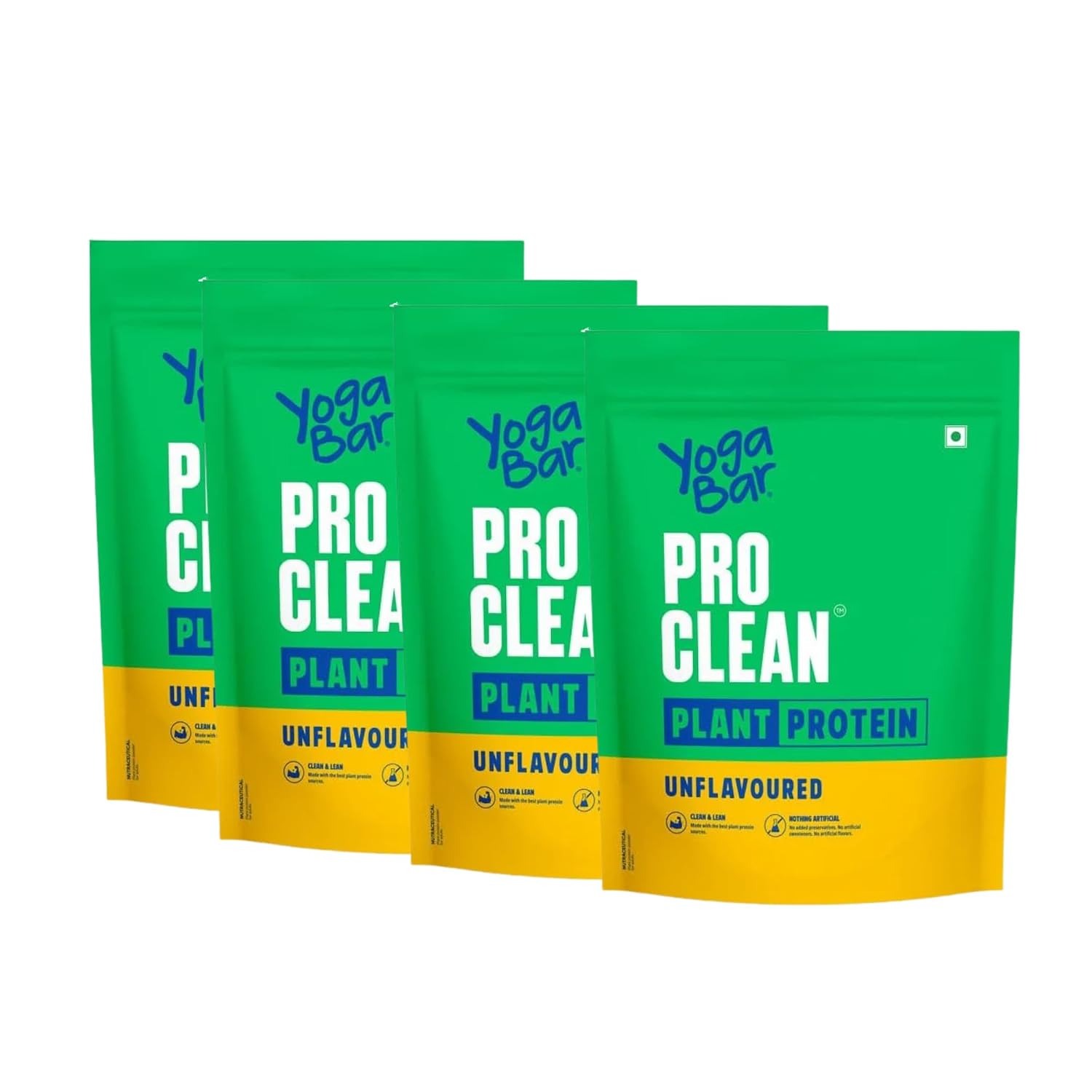 Yogabar Pro Clean Plant Protein | Unflavoured | 28g Protein per Serving | Clean & Natural Plant Blend | 500g Pack of 4