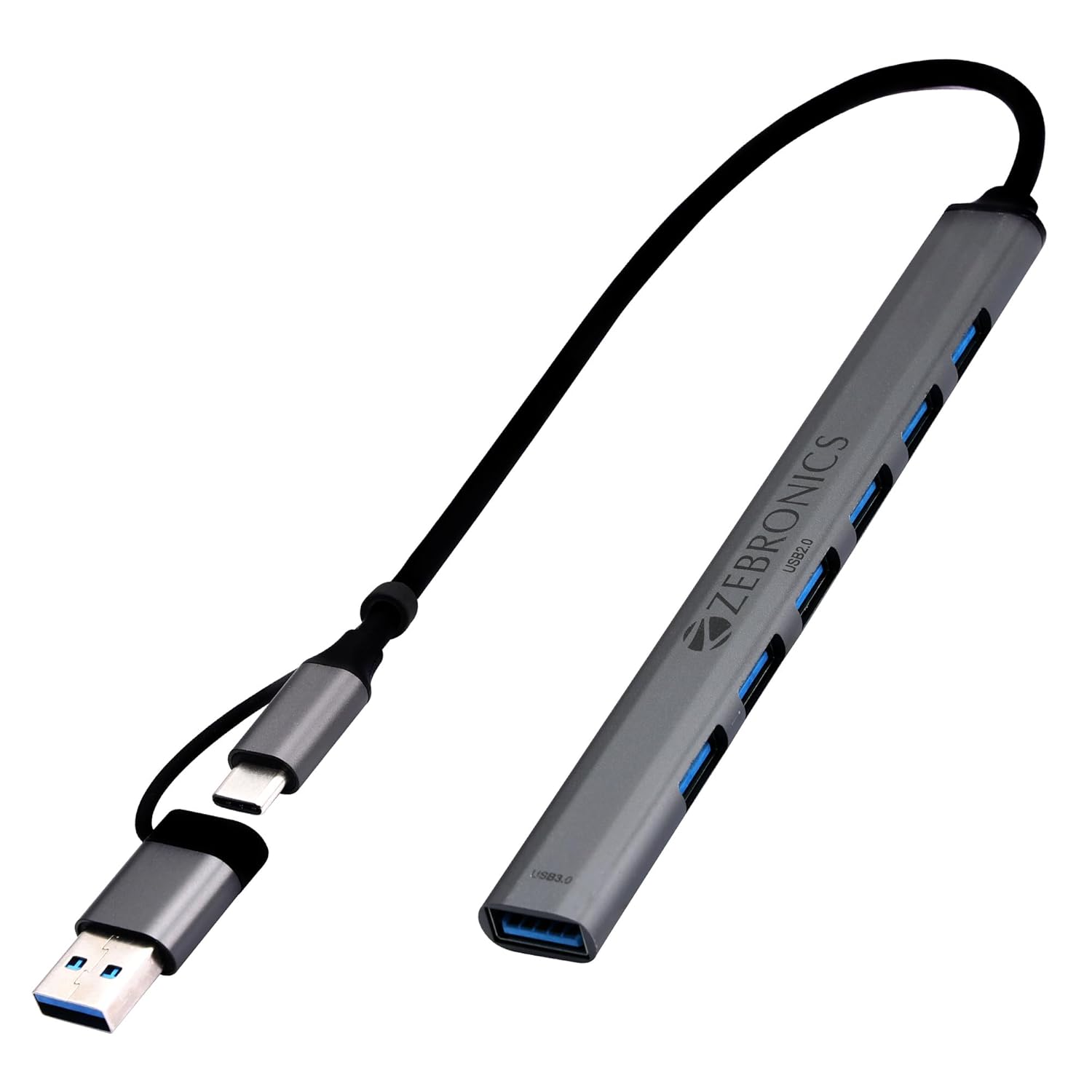 ZEBRONICS 700HB Type C Multiport Adapter 7 USB Ports | USB 3.0 | Aluminum | Laptop Tablet PC