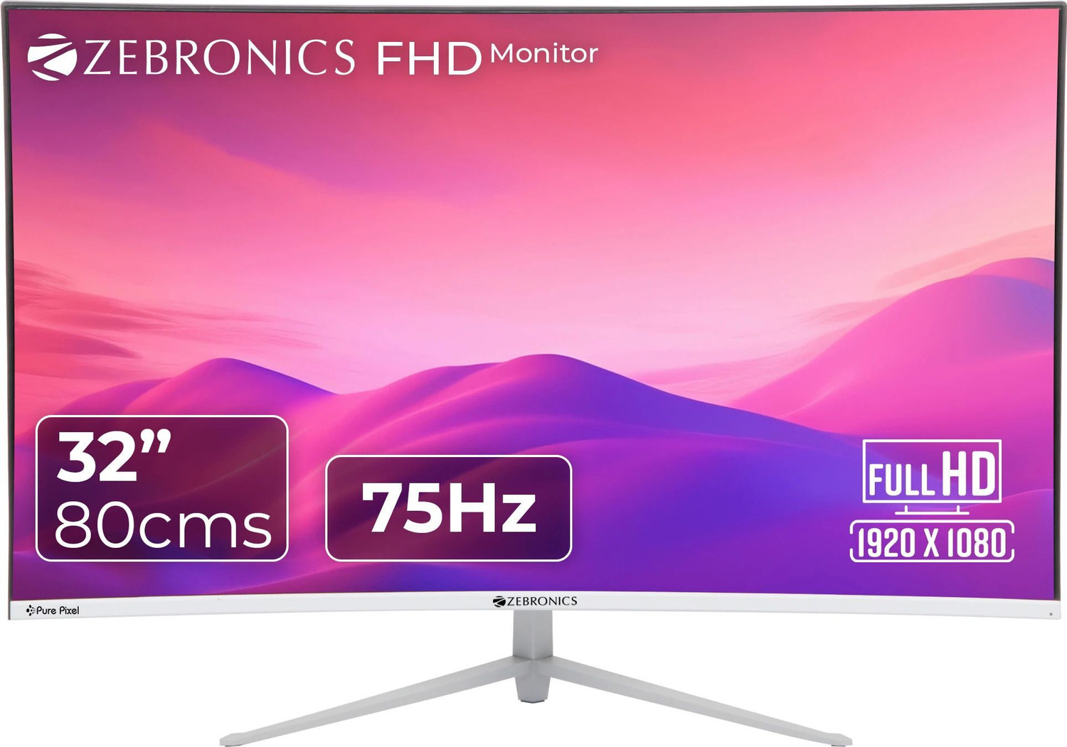 ZEBRONICS 80 cm (32 Inch) Curved Full HD LED Monitor (White, ZEB-AC32FHD) | VA Panel, 75Hz Refresh Rate, Built-in Speake