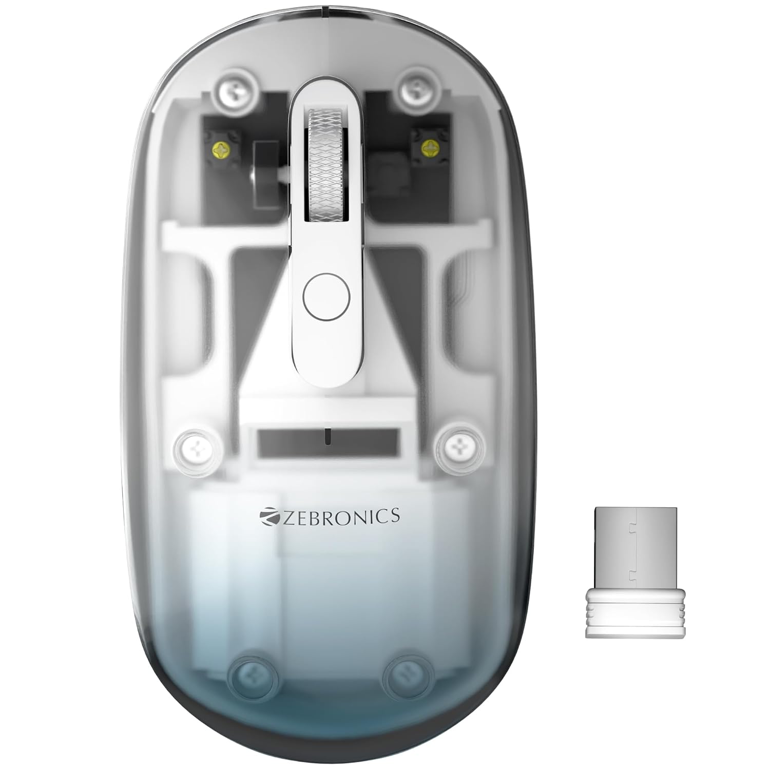 Zebronics Sheer Pro Wireless Mouse, Translucent Design, Up to 1600 DPI, Dual Mode 2.4GHz + BT, 4 Buttons, Type-C Recharg