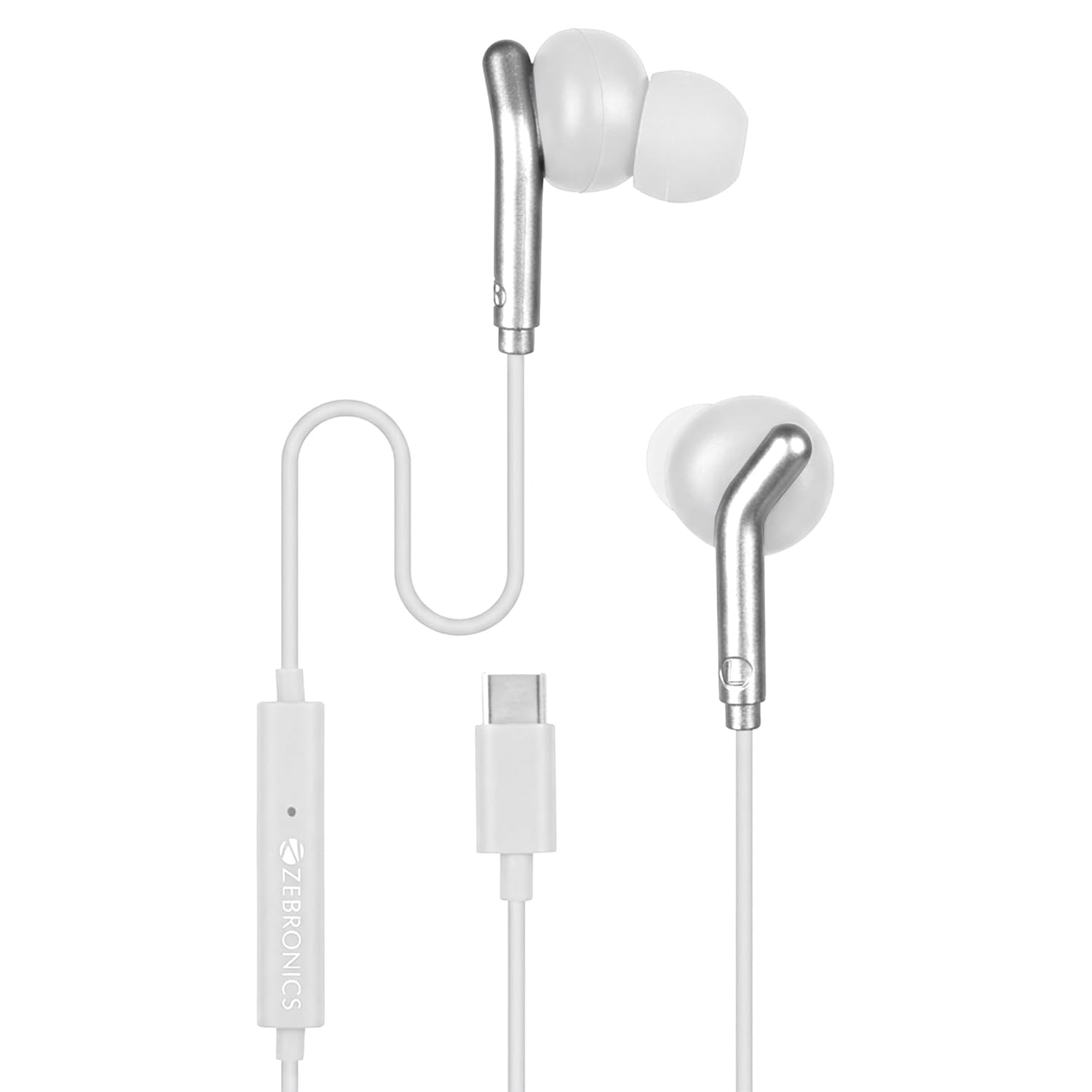 Zebronics Type-C Wired Earphones, in-Line MIC, Deep Bass, 1.2m Cable, 10mm Neodymium Driver, Light Weight, in-Ear Design