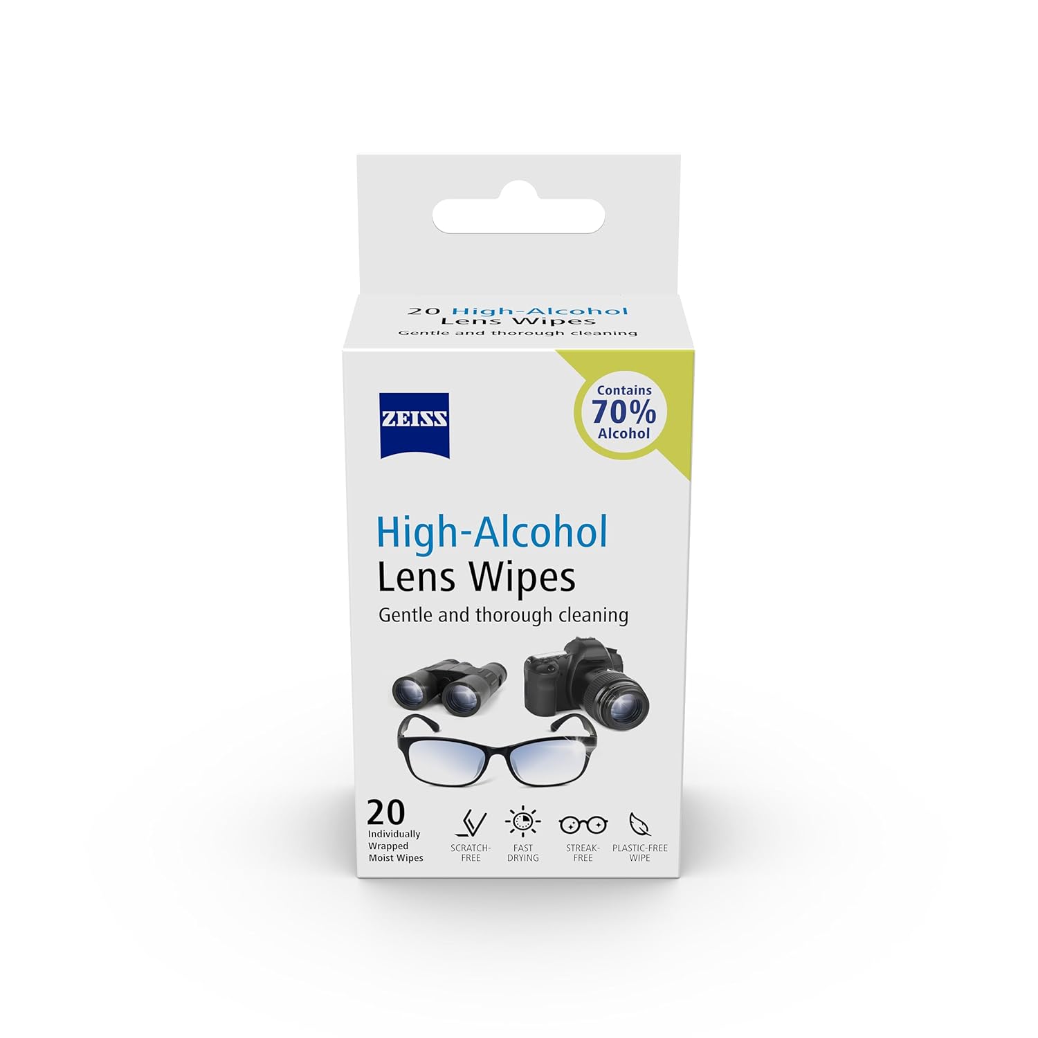 ZEISS Lens Wipes 20 Count- 70% Alcohol| Lens Cleaner - Perfect for Spectacles, Eyeglasses, Sunglasses, Camera Lenses, Bi