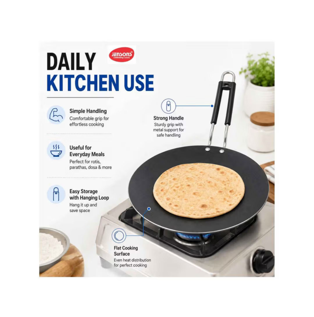 Zepto - Jensons Pre-Seasoned Iron Roti Tawa 25cm | Heavy Duty | Gas Compatible | For Roti Chapati Paratha