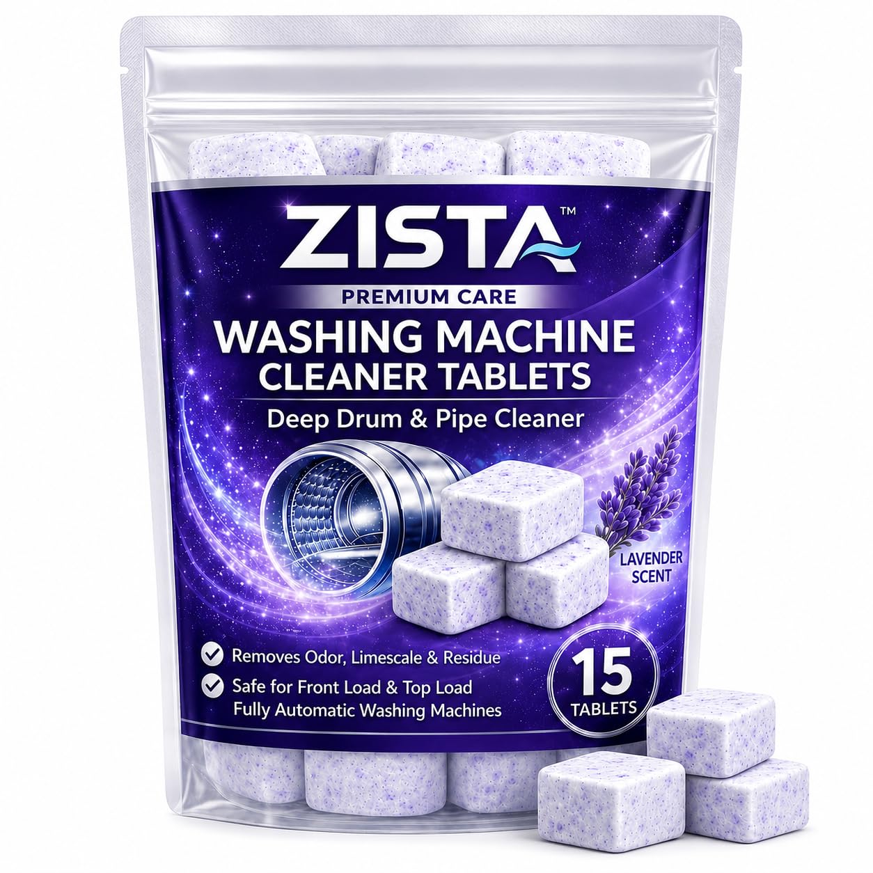 ZISTA Washing Machine Cleaner Tablets with Lavender Scent 15 Pcs