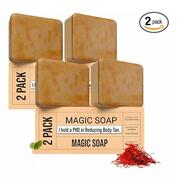 Ghar Magic Soap Tan Removal (Pack of 4) Sandalwood & Saffron Bath Soaps | Paraben Free | Chandan & Kesar | Handmade Soap for Glowing & Skin Brightening for Men & Women