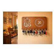 Ganesha Om Chakra Key Holder for Home Decor Items | Stylish Key Hanger Wall Mounted Decoration | Handicraft Key Chain Stand | Wooden Keychain Hangers for Office | Wood Keys Organizer