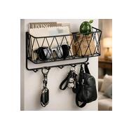 CentraLit Stylish Metal Key Holder with Mobile Stand for Home Decor | Wall Mount Organiser with Shelf & Hooks | Modern Entryway Organizer for Keys, Mail 5 Hook Key Holder for Wall