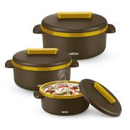 MILTON Micronova Jr. Gift Set Inner Stainless Steel Casserole, Set of 3 (380 ml, 775 ml, 1345 ml), Dark Brown, BPA Free, Food Grade, Hot and Cold, Microwaverable Steel, Dishwasher Safe, Chapati, Roti