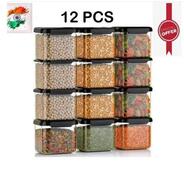 Unbreakable Air Tight Square Plastic Containers Set for Kitchen Storage 500ml (PACK OF 12 BLACK)