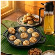 HomeWiz Cast Iron Appe Pan 9 Cavity 22 cm | Free Oil Dispenser 500ml