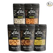 Lila Dry Fruits Daily Needs DryFruit Combo Pack 1Kg (5 x 200g) American Almonds, Afghani Anjeer, Cashews, Raisins, Walnuts | Healthy Nutritious Rich in Vitamins Minerals | Perfect for Gifting