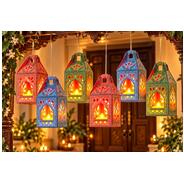 Diwali Decorations, Paper hangings 6 pcs with 6 led Lights, Gift Items - Decoration hangings Latkan/Toran/Wall hangings (Paper Lantern - 6)