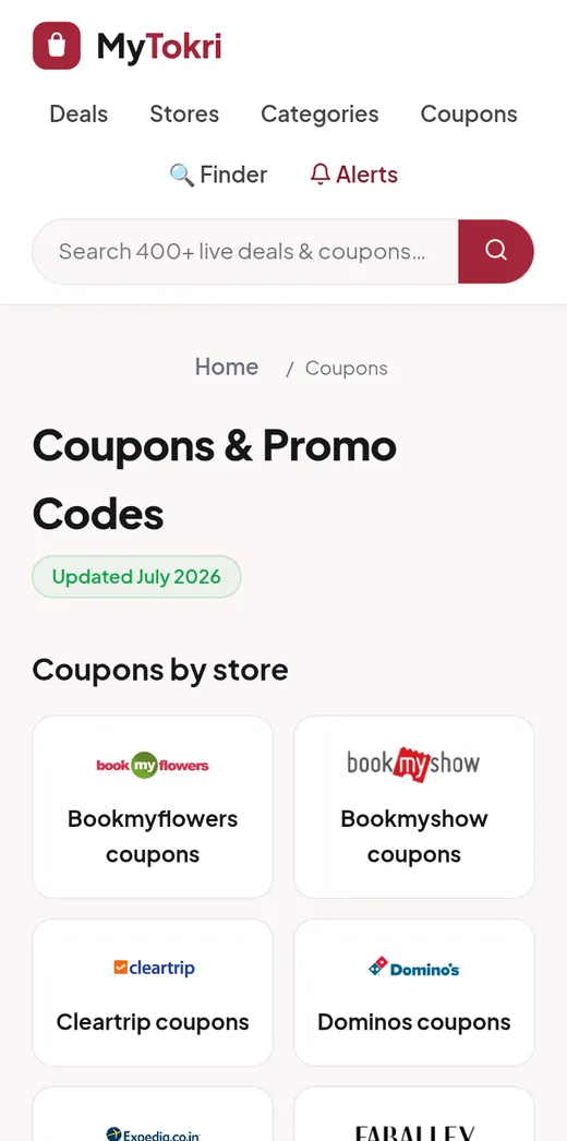 Coupons screen with human-verified coupon codes